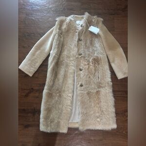 Hugo Boss Leather and Fur Cream Coat